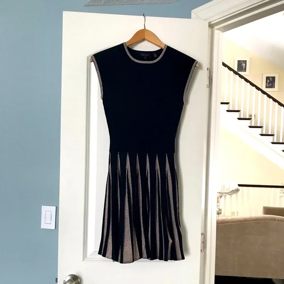 ted baker metallic shirt dress Ted Baker London Women's Silver Metallic Twist Front Lizzey Dress Size 1 (US 4)